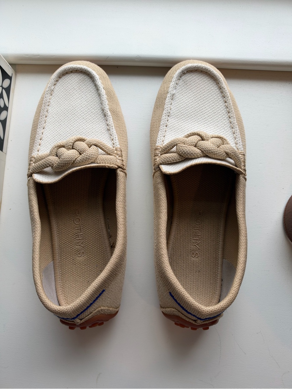 Rothy's Cream and White Braided Driving Slip-On Loafers
